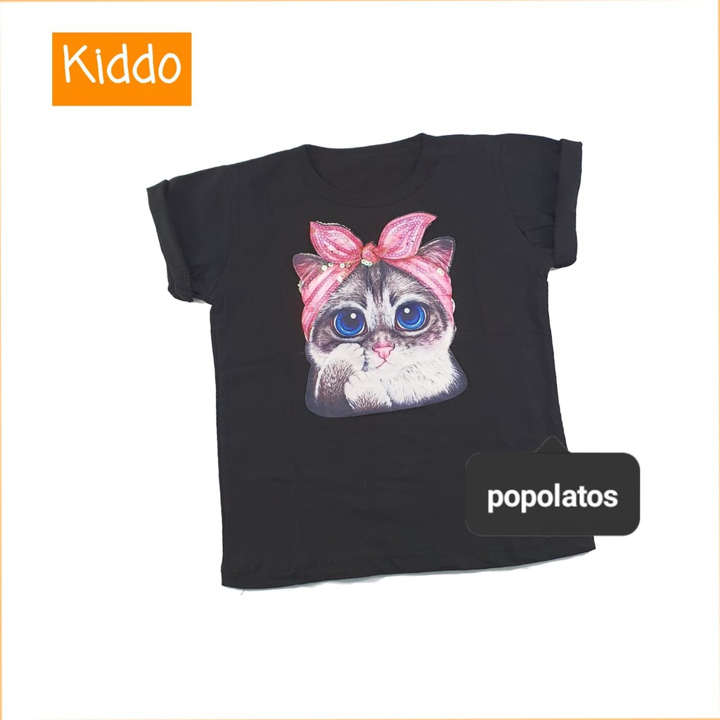 POPOLATOS KAOS PREMIUM TSHIRT TUMBLR TEE KAOS ANAK LED KUCING BANDANA UK 2 6THN BISA NYALA