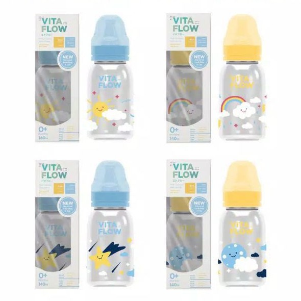 Botol Susu Dot Bayi VitaFlow Multifungsi 3in1 PP 140ml dgn Dot Size S - Animal Series - Sky Series