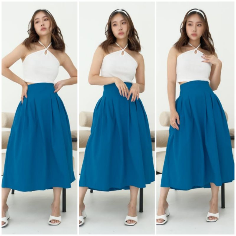 ❣ SPECIAL PRICE ♡ PREMIUM ♡ ORIGINAL ! SKIRT MYLIE VINTAGE PLAIN FLARE THICK MIDI / ROK POLOS SAJA