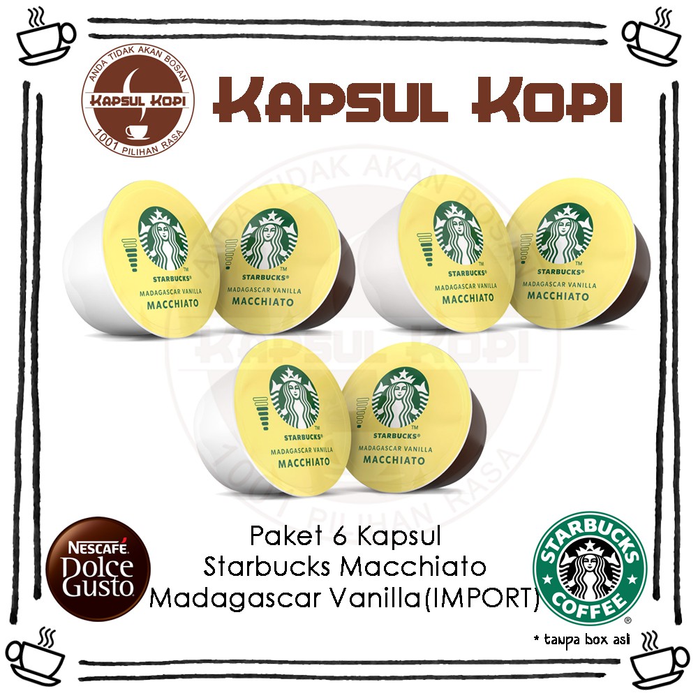 

Paket 6 Kapsul Kopi Starbucks Madagascar Vanilla Nescafe Dolce Gusto Coffee Capsule