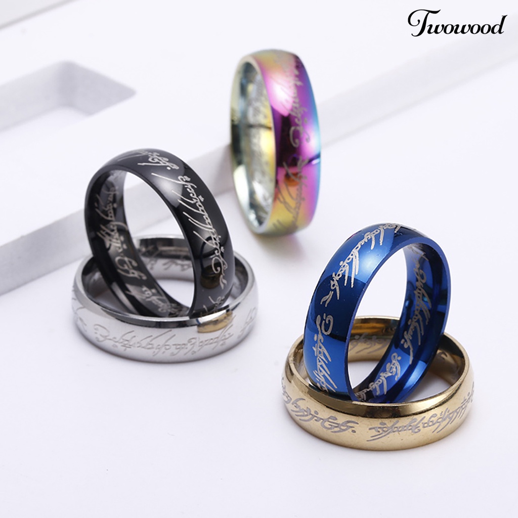 Cincin Motif Print Tulisan Bahan Titanium Steel Untuk Pria Dan Wanita