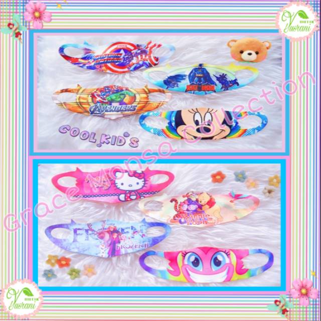 BISA COD/Masker scuba printing anak laser cut motif kartun lucu tanpa jahitan
