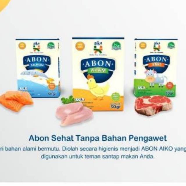 AIKO Abon Sapi Ayam Salmon Halus Tanpa Bahan Pengawet Non MSG - 50gr