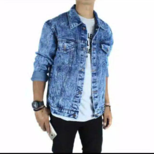 JAKET JEANS SANWASH PRIA JAKET  JEANS SNOW BLACK JAKET PRIA JAKET JEANS DENIM JAKET JEANS COUPLE  JAKET JEANS COD-Sanwash snow blue