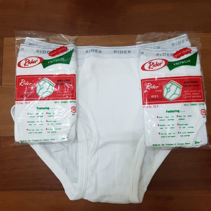 3 Pcs Celana Dalam Rider Putih R125B Pria Dewasa | R 125 B CD Laki Laki Pakaian Dalam Underwear | Sguna Grosir