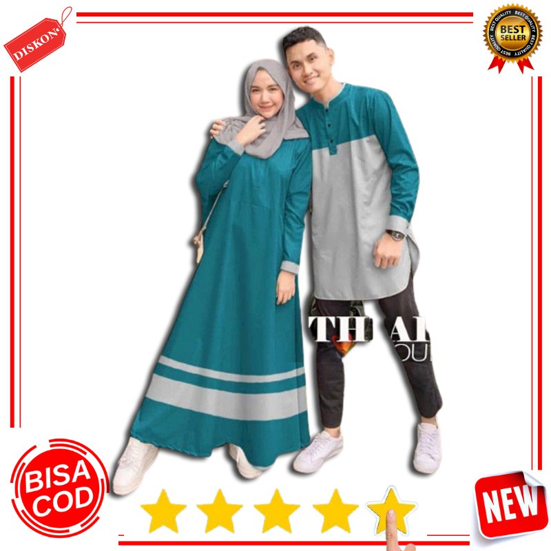 Baju Couple Set Busana Muslim Pria Dan Wanita Gamis Pasangan Murah Suami Istri Syari Kekinian Modern