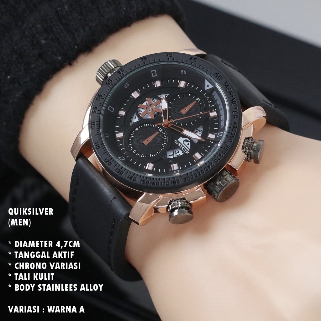 (BISA COD) JAM TANGAN PRIA QUIKSILVER TALI KULIT BODY BULAT TANGGAL AKTIF CHRONO OFF