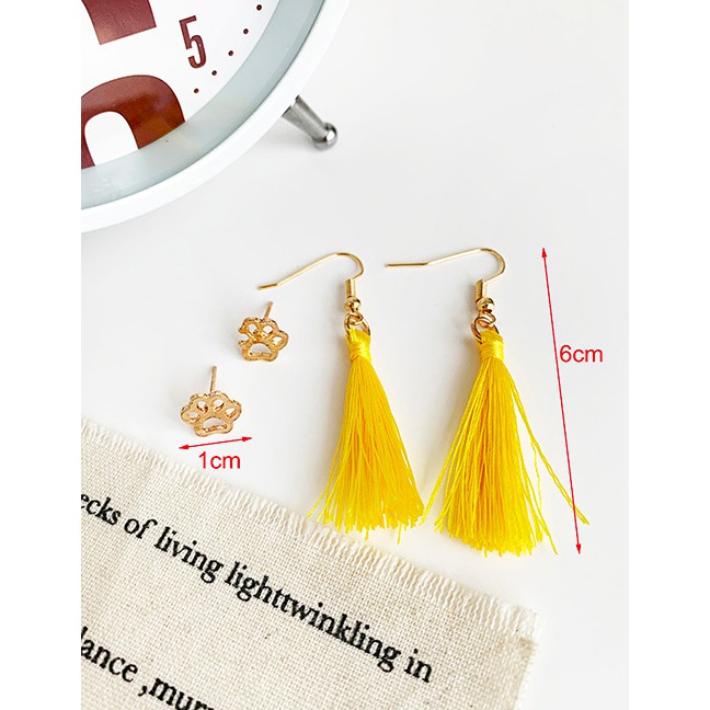 LRC Anting Set Fashion Gold Alloy Leaf Pineapple Cotton Line Tassel Earrings Stud Earrings Set F9179