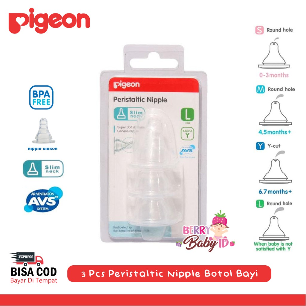 Pigeon 3 pcs Peristaltic Nipple Slim Neck Blister Dot Botol Susu Bayi Berry Mart