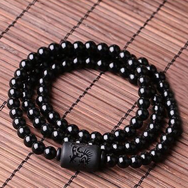 Gelang Manik-Manik Batu Obsidian Bulat 10MM Warna Hitam Untuk Pria / Wanita|Gelang Tangan Rantai Aksen Manik-Manik Untuk Perhiasan Wanita