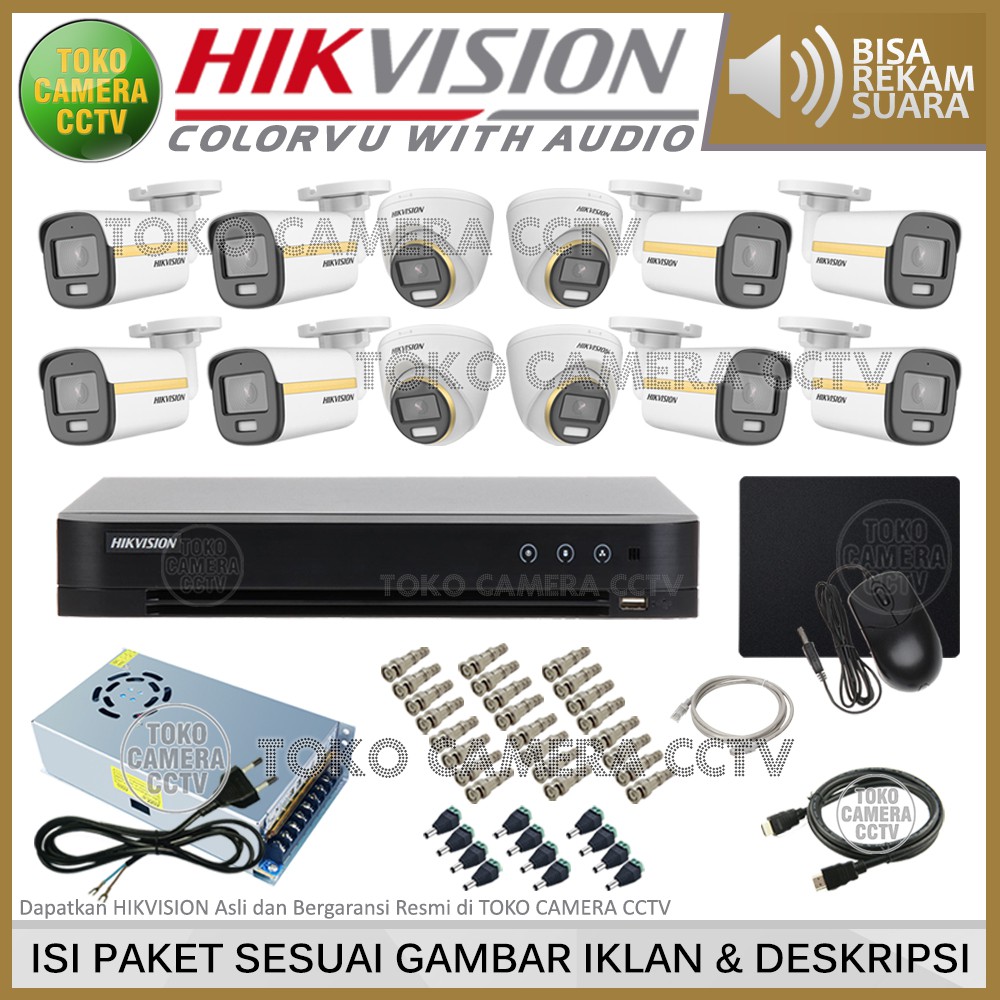 PAKET CCTV HIKVISION COLORVU AUDIO 2MP 16 CHANNEL 12 KAMERA