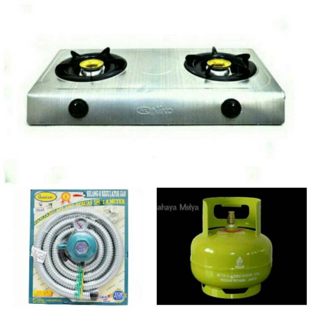 Kompor Gas 2 Tungku Niko + Selang Regulator Paket Quantum + Tabung Gas 3 Kg Dengan Isi