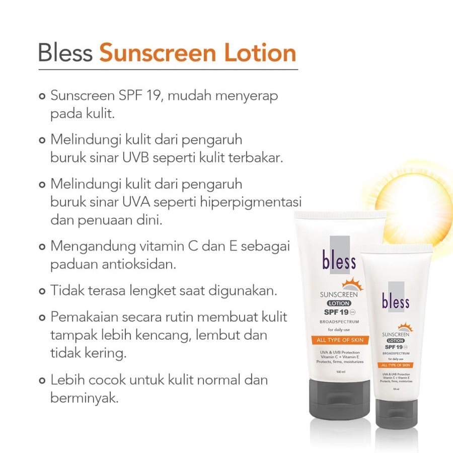 Bless Sunscreen Lotion SPF19 50 ml | Tabir Surya - Kulit Normal &amp; Berminyak