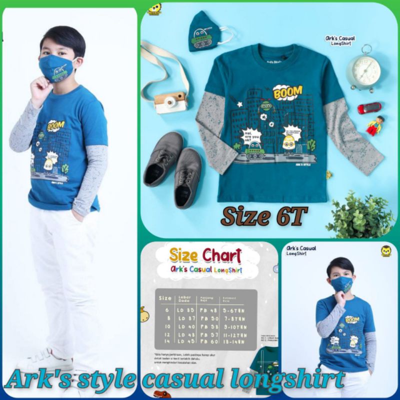 kaos lengan panjang anak/kaos anak usia 6th/casual shirt by arks style/baju anak laki laki