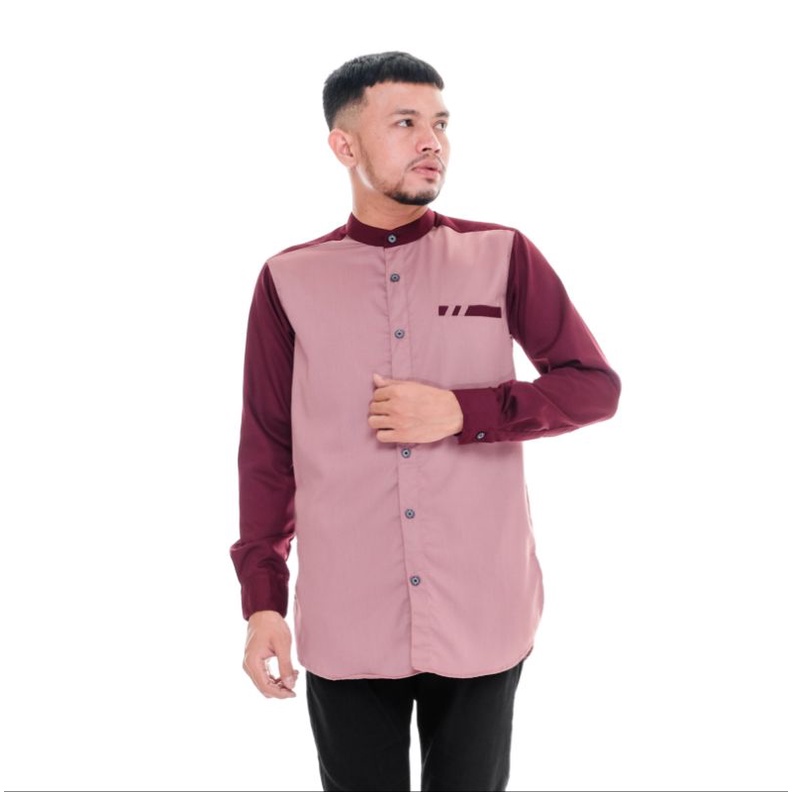 Kemeja Koko Pria Lengan Panjang Bahan Toyobo Premium Model Baju Koko Pria Lengan Panjang Kombinasi 2 Warna Raglan