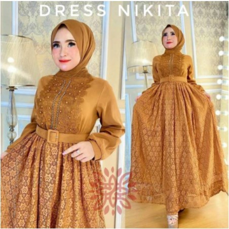 Baju Gamis Muslim Model Dress Pesta Wanita kekinian Bahan Brokat Kondangan Remaja ld 106