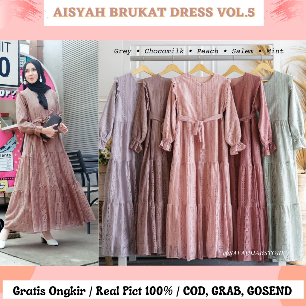 AISYAH BRUKAT DRESS LD 100-110 JUMBO /DRESS LEBARAN/DRESS MEWAH / BUSUI FRIENDLY