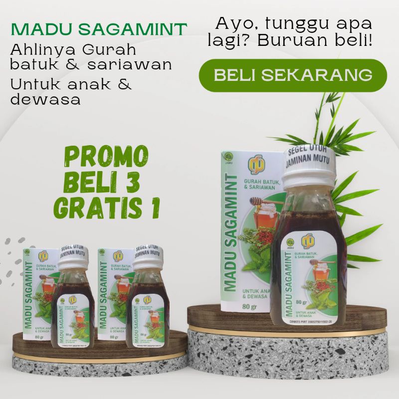 

harga paket 4 botol madu sagamint ganti nama HERBAMIN BPOM Gurah batuk sariawan flue pilek