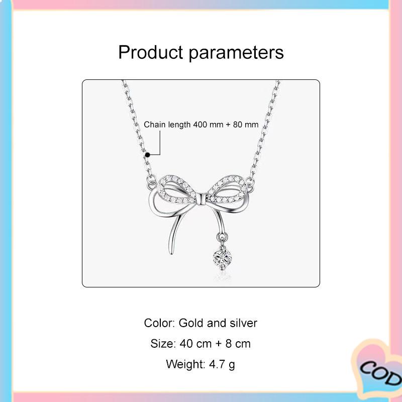 COD❤️ Tiga Dimensi Double-layer Kalung Busur Wanita Cahaya Mewah Niche Water Drop Rantai Tulang Selangka-A.one