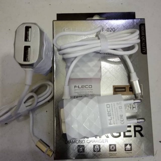 Charger Adaptor FLECO F-020 Diamond 2 output usb + kabel fast charging Cas kabel Micro Original