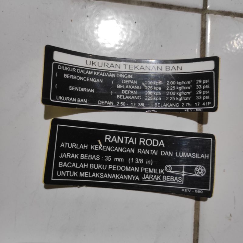 Jual Stiker Tekanan Ban Tutup Rantai Roda Katengkas Honda Astrea Supra