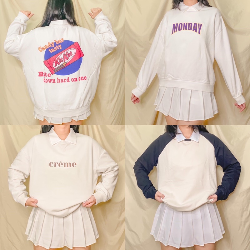 Thrift Crewneck, Crewneck Oversize, Sweater Oversize Thrift - Premium, Branded, Lengan Balon, Murah