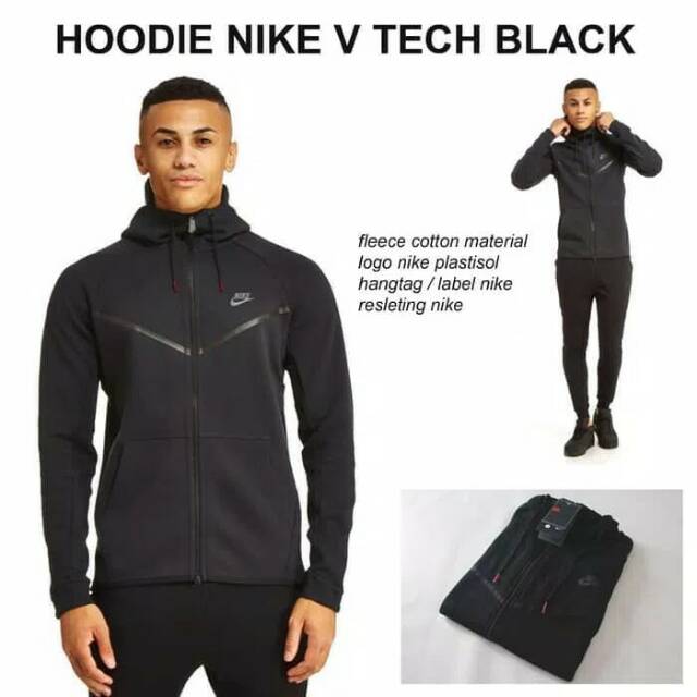 Jaket Hoodie Nike V Tech Full Hitam Grade Ori