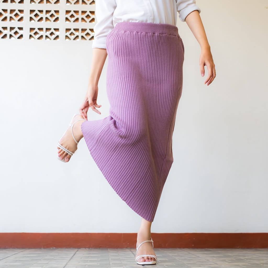 Ahlami- Kala Skirt Rok Rajut Premium Rok Span Knit Tebal Rok Rajut Span Rok Span Premium Rok Kerja Rok Formal Premium-LILAC (RAJUT)
