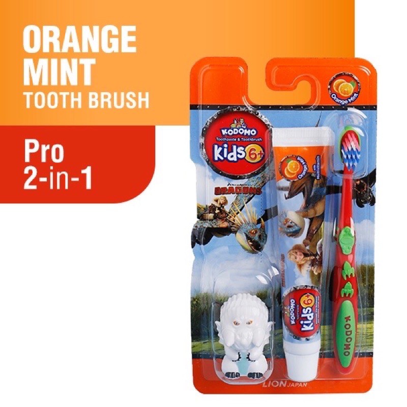 Kodomo Toothbrush Pro Kids 2in1 Orange Mint - Kodomo Sikat Gigi Anak Extra Hadiah