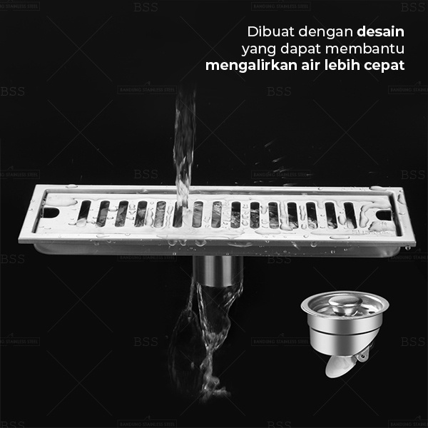 Floor Drain SUS 304 Saluran Air Kamar Mandi 40cm 60cm Elegant Anti Kecoa Tikus Stainless Steel