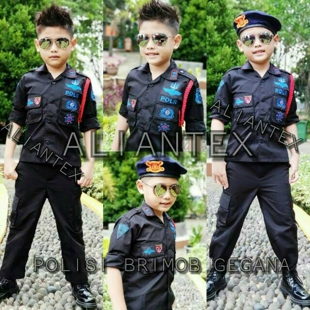 BAJU BRIMOB HITAM POLISI/BAJU PROFESI ANAK/KOSTUM ANAK ...