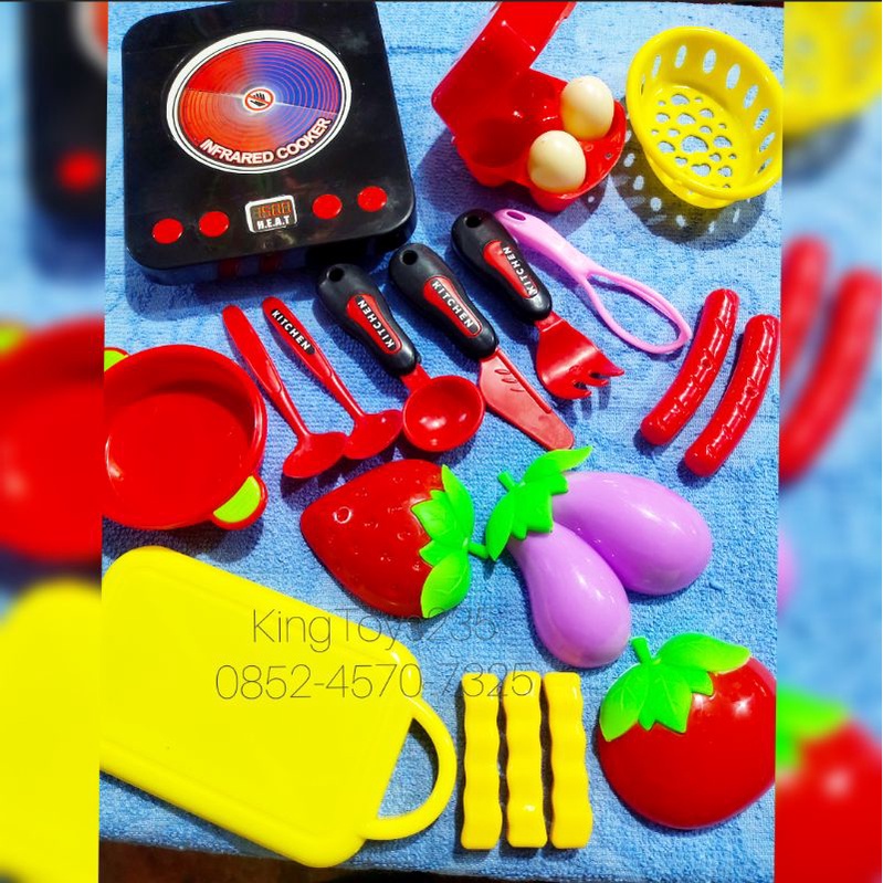 Mainan Anak Masak Masakan Kompor Peralatan Perlengkapan Dapur Kitchen Set Lengkap Isi Banyak Keranja