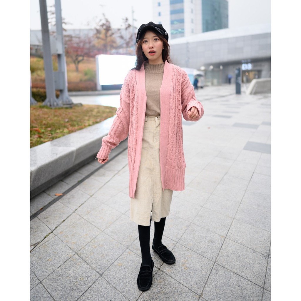 Myrubylicious CABLE GRANNY LONG CARDIGAN-DUSTY PINK