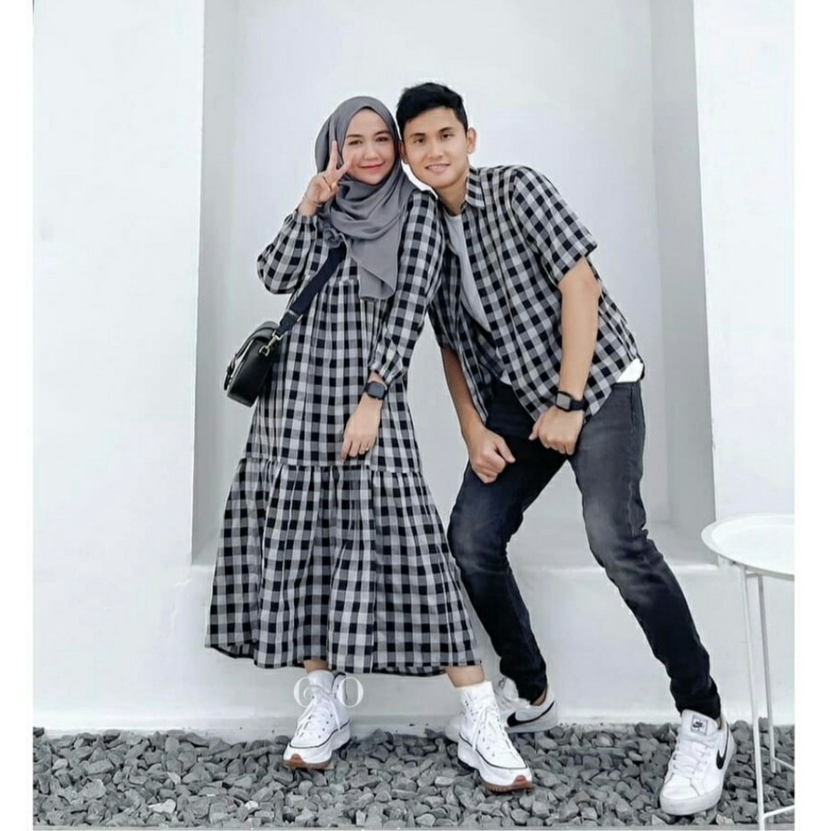 COUPLE BAHARI KOTAK HITAM / BAJU PASANGAN MUSLIM