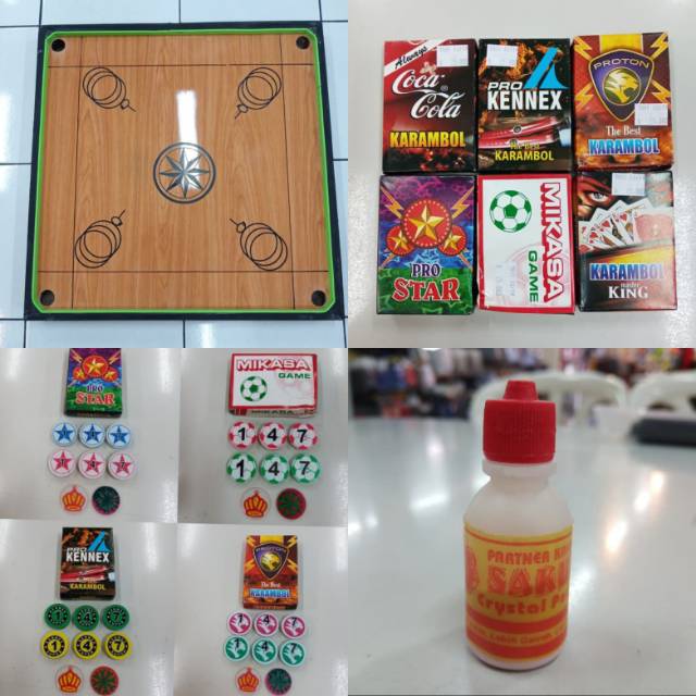 Papan meja Karambol carrom 1 set + coin dan serbuk karambol 75x75cm