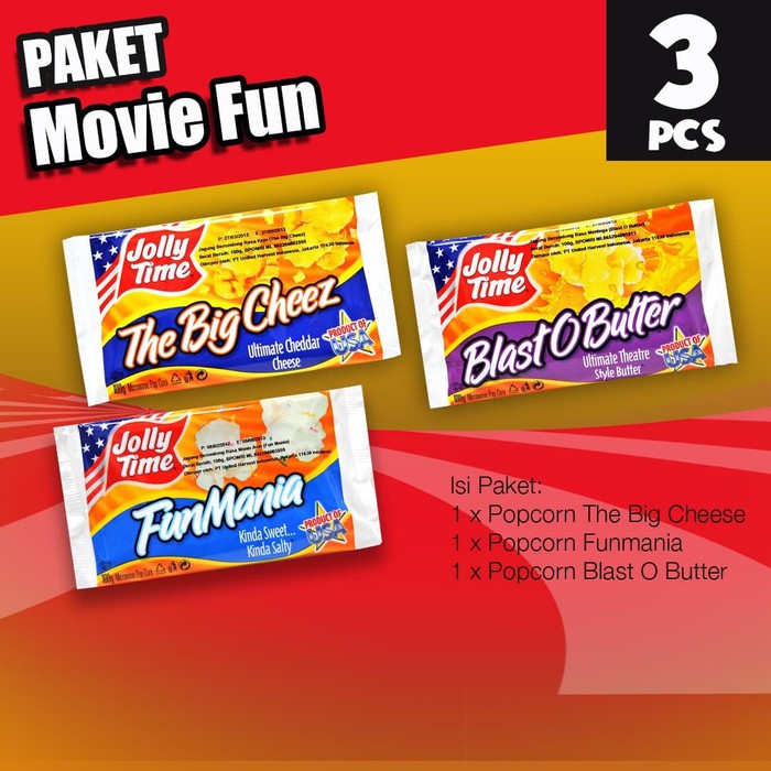 

Eksklusif Paket Movie Fun (1BOB, 1FM, 1TBC) - Jolly Time Mircowave Popcorn Terlaris