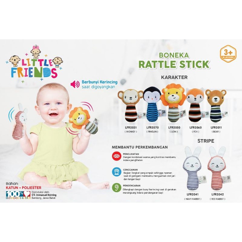 Little Friends Rattle Stick Karakter Mainan Bayi Bunyi Kerincingan Bayi