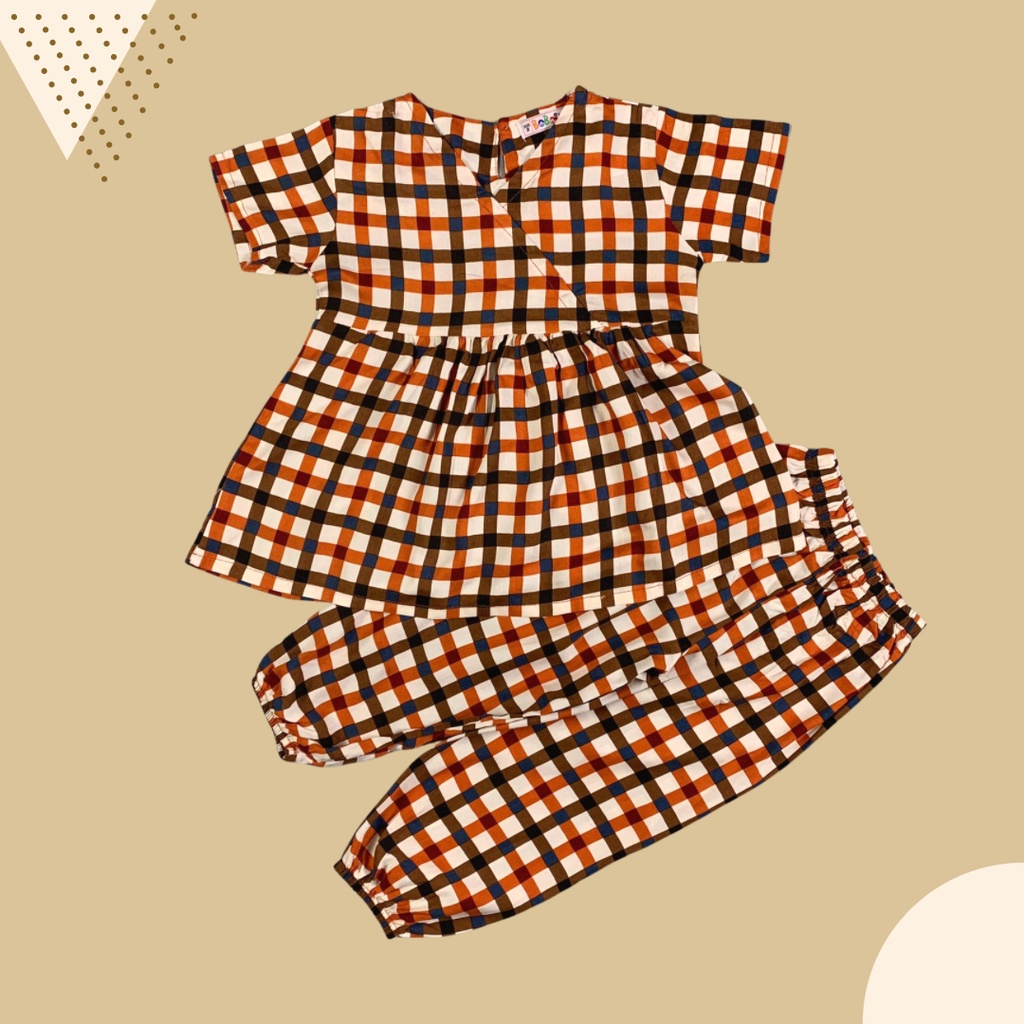 2-6 TH SETELAN ANAK PEREMPUAN KIMMY ONE SET ANAK RAYON  by BOBO KIDS-Cream  orange square