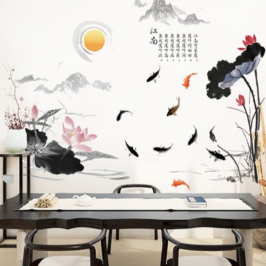 Reliza Wallsticker Bunga Sakura Teratai Pemandangan Hitam Chinese Stiker Dinding 8295