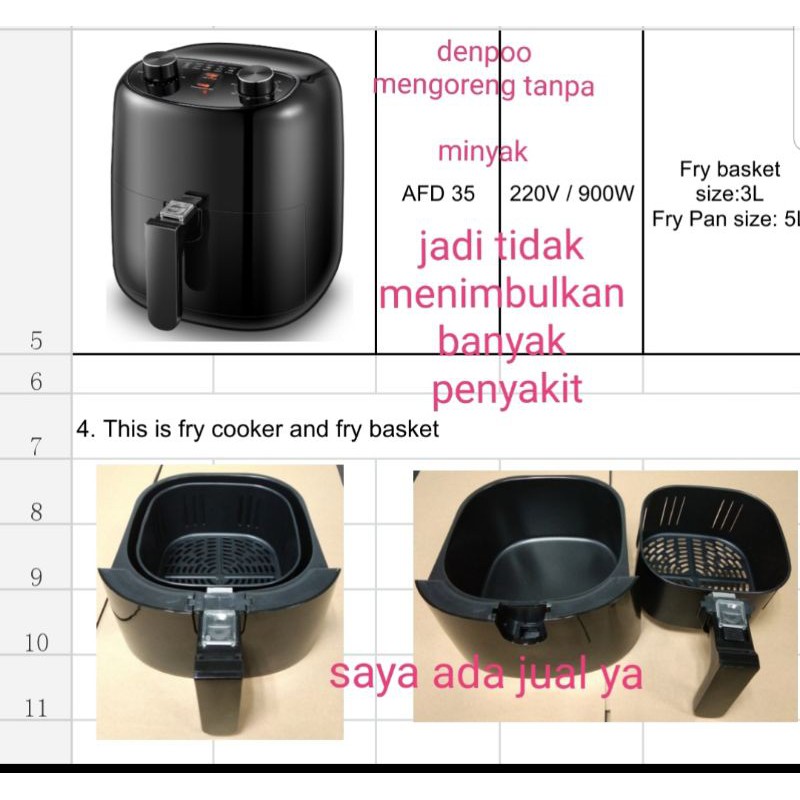 Denpoo panci air friyer goreng tanpa minyak 3,5liter
