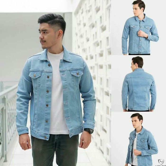 CUCI GUDANG!!!JAKET JEANS POLOS PRIA-JEANS DENIM-JEANS COWOK-JAKET JEANS GAMBAR-JAKET LEVI-BIRU MUDA
