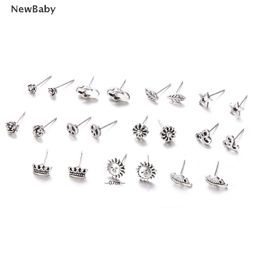 11 Pasang / Set Anting Tusuk Silver Simple Gaya Bohemia Untuk Wanita