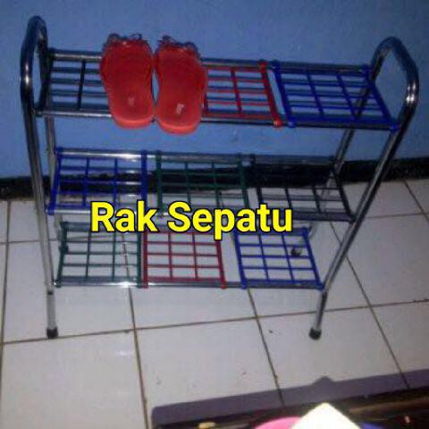 Rak sepatu stainless/ Rak sepatu murah 3 Susun ANTI KARAT (Mudah bongkar pasang) Allison