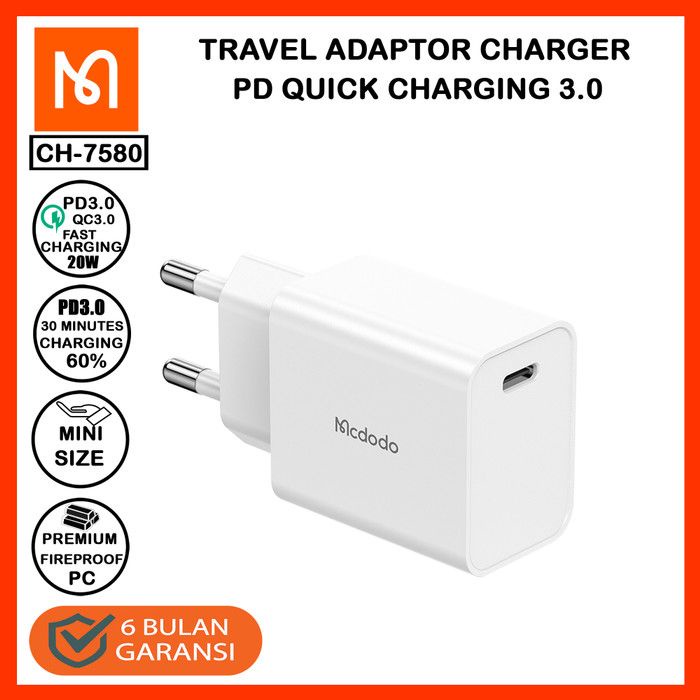 MCDODO Adaptor PD 3.0 20W Quick Charge - CH-7580 / CH-7582 - Garansi Resmi 6 Bulan