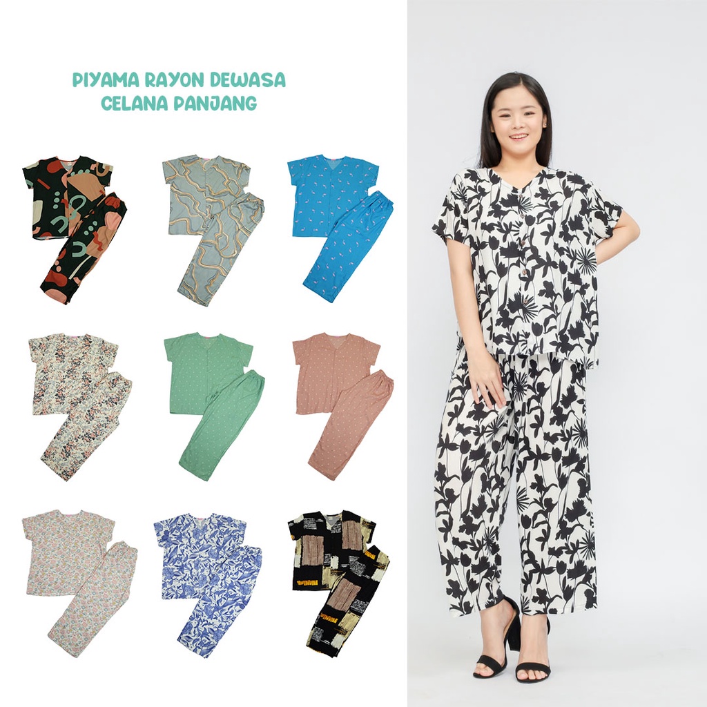 piyama rayon dewasa celana panjang bahan lembut pajamas menyusui home wear