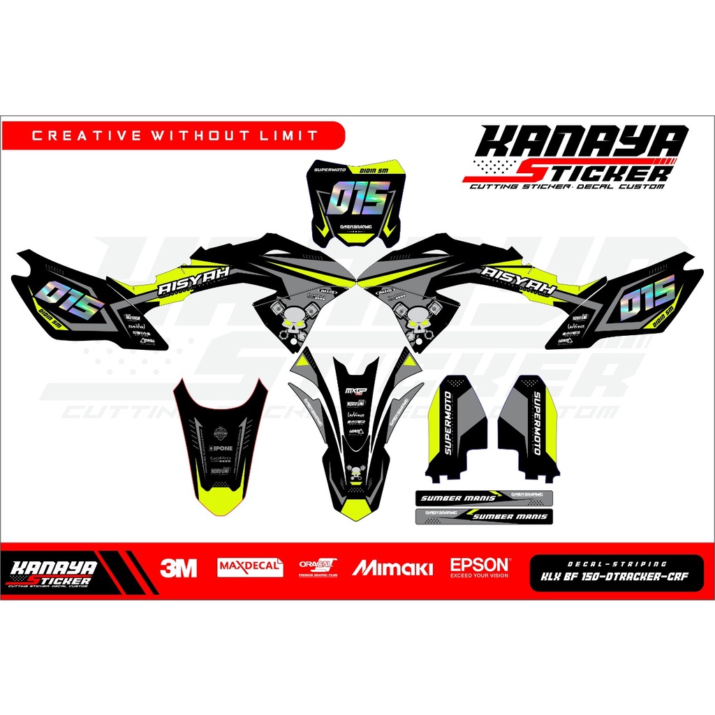 Decal KLX BF /DECAL DTRACKER / DECAL CFR /STICKER KLX BF / KLX BF WARNA HITAM ABU KOMBINASI WARNA ST