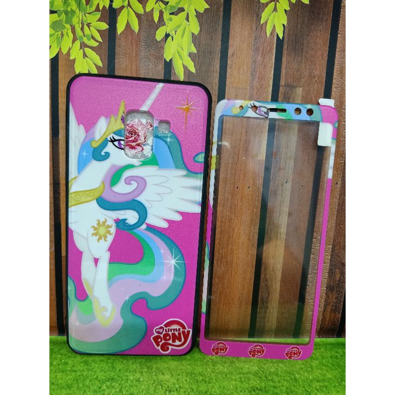 softcase gambar karakter + temper glass / depan belakang Samsung A8+, A8 plus