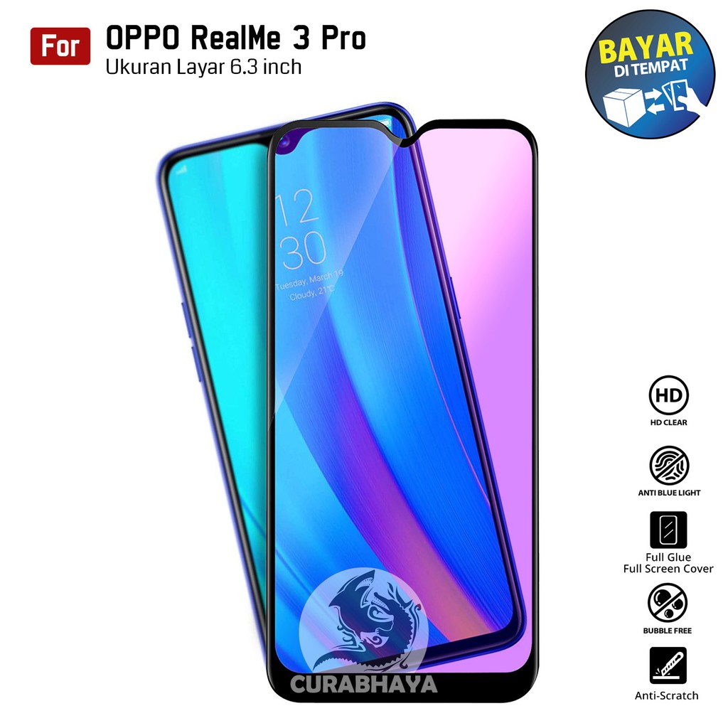 (Glossy) Anti Blue Light Full Cover Tempered Glass for Oppo RealMe 3