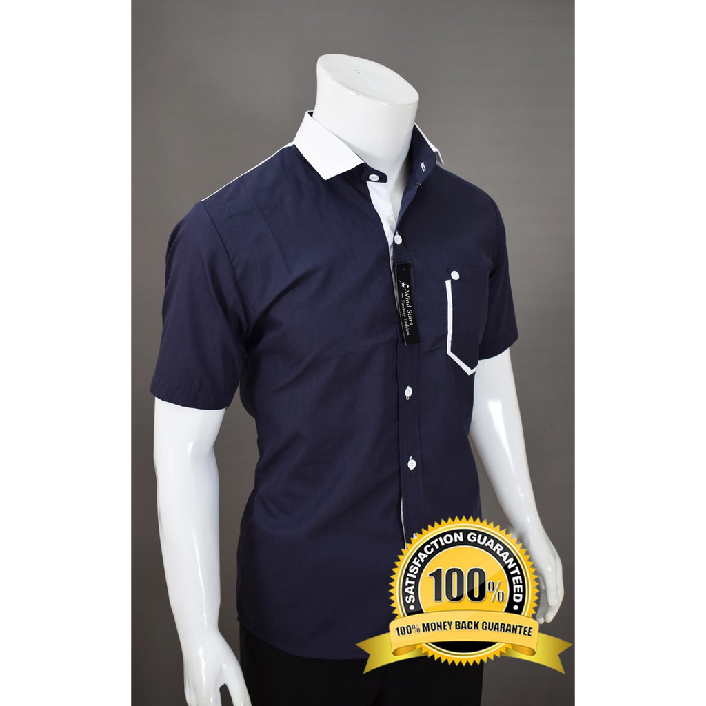 KEMEJA PRIA TOSHI NAVY LENGAN PENDEK SLIMFIT KOREA STYLE CASUAL - KEMEJA PESTA - KEMEJA SANTAI