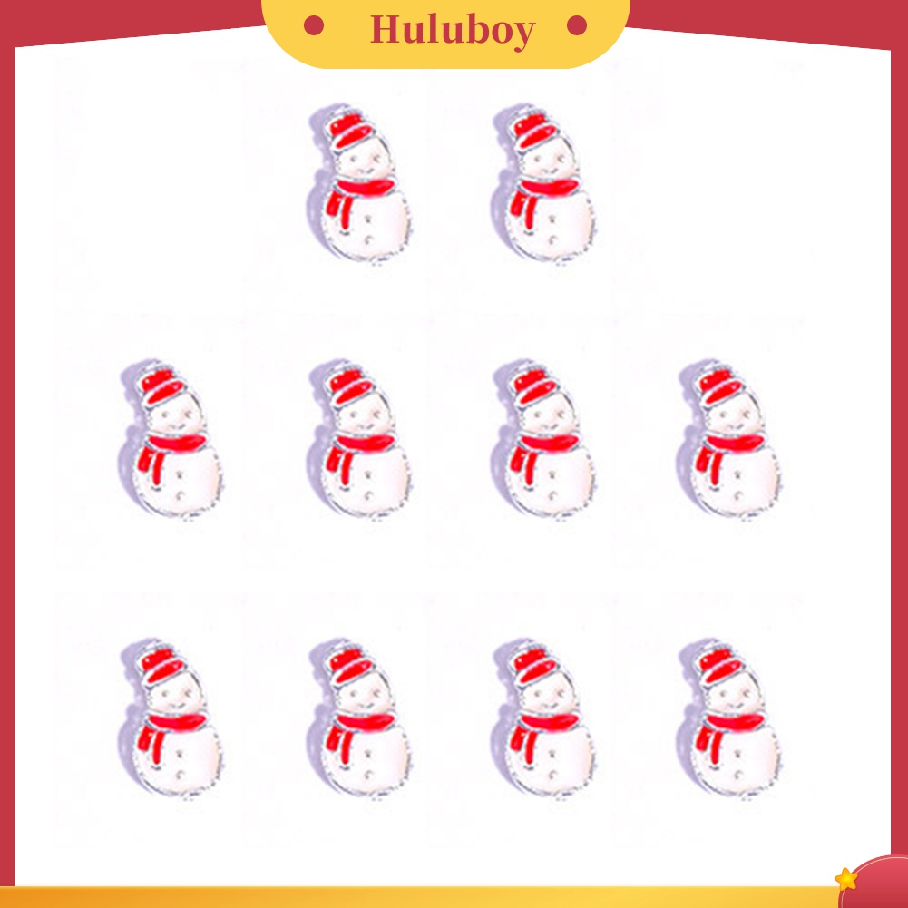 Huluboy Huluboy♡ 10pcs Stiker Kuku Motif Santa Claus / Snowman Natal Bahan Alloy Untuk Dekorasi Manicure